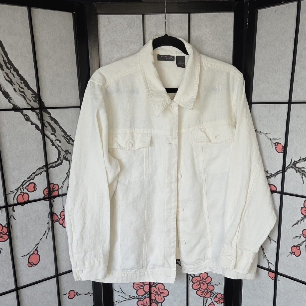 Relativity Women's White 100% Linen Button Down Shirt Size 2X